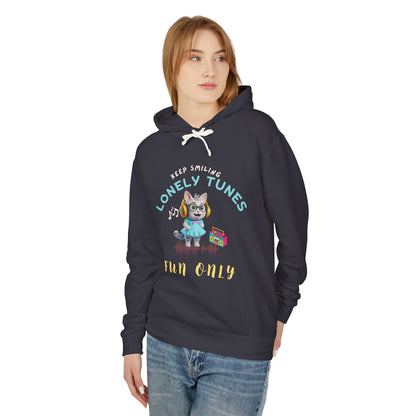 Black Hoodie with 'Lonely Tunes' Fun Design – Perfect Music Lover Apparel