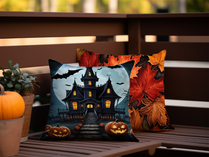 Decorative Pillow Cover,Halloween Cottage Cushion Cases Modern Accent Square for 18x18 Inch Fall Autumn Retro Forest Castle Pumpkin