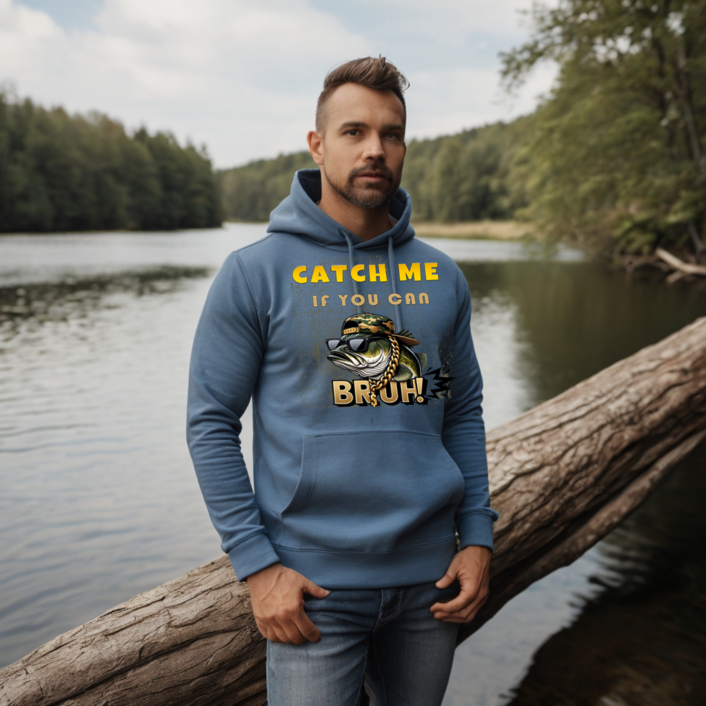 Catch Me If You Can Bruh Fishing Hoodie - Cool Fishing Graphic