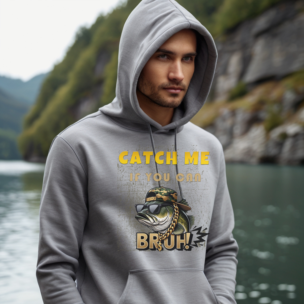 Catch Me If You Can Bruh Fishing Hoodie - Cool Fishing Graphic