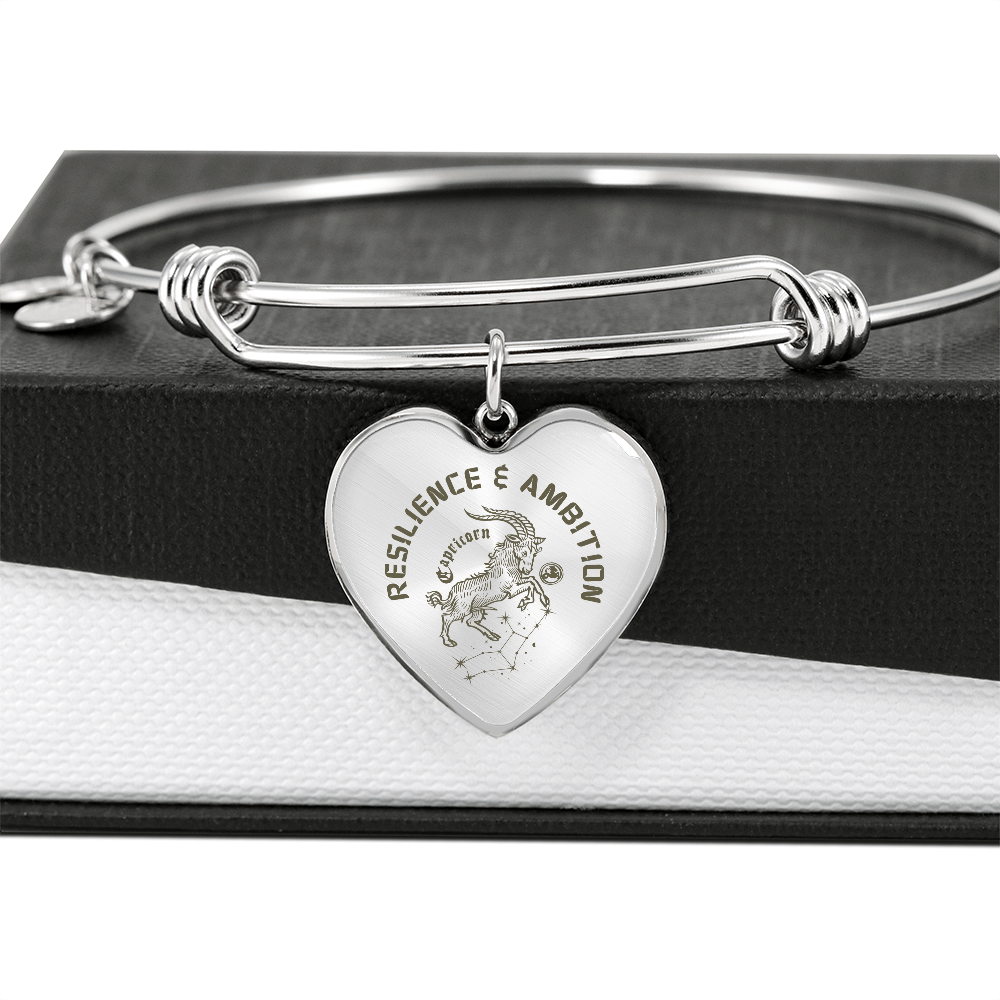 Capricorn Zodiac Bracelet - "Resilience & Ambition" Heart Charm (Gold & Silver)