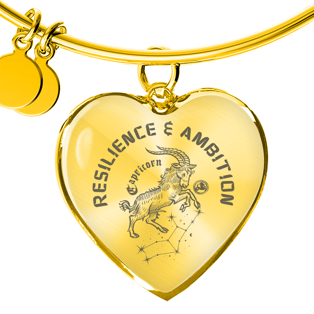 Capricorn Zodiac Bracelet - "Resilience & Ambition" Heart Charm (Gold & Silver)