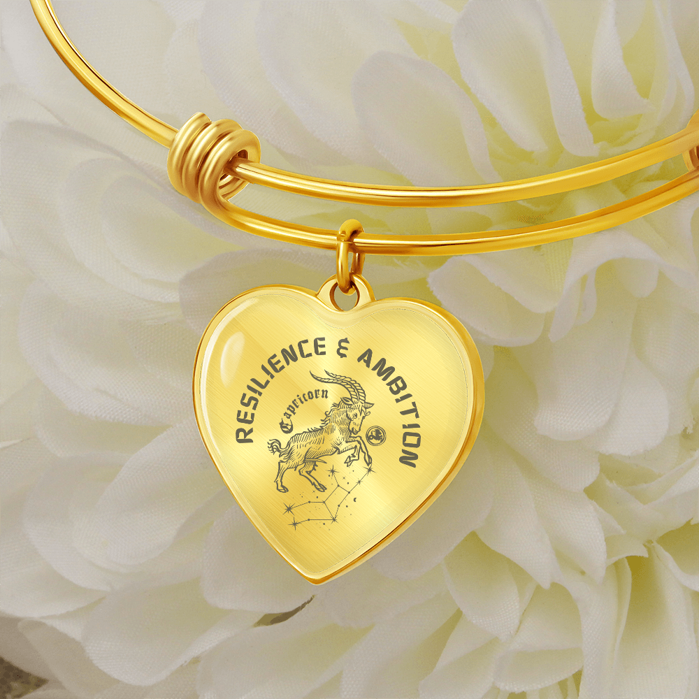 Capricorn Zodiac Bracelet - "Resilience & Ambition" Heart Charm (Gold & Silver)