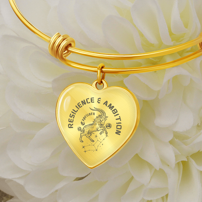 Capricorn Zodiac Bracelet - "Resilience & Ambition" Heart Charm (Gold & Silver)