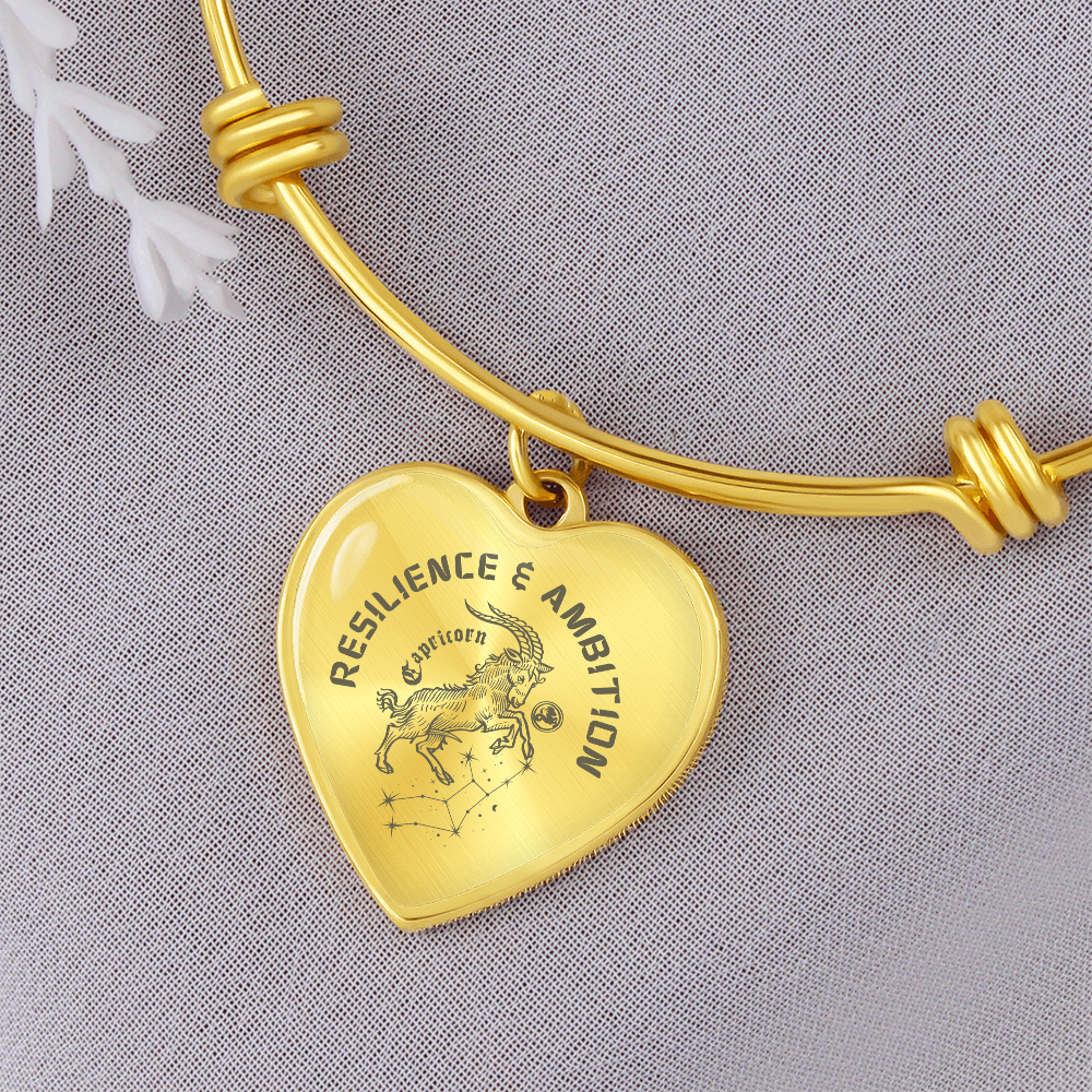 Capricorn Zodiac Bracelet - "Resilience & Ambition" Heart Charm (Gold & Silver)