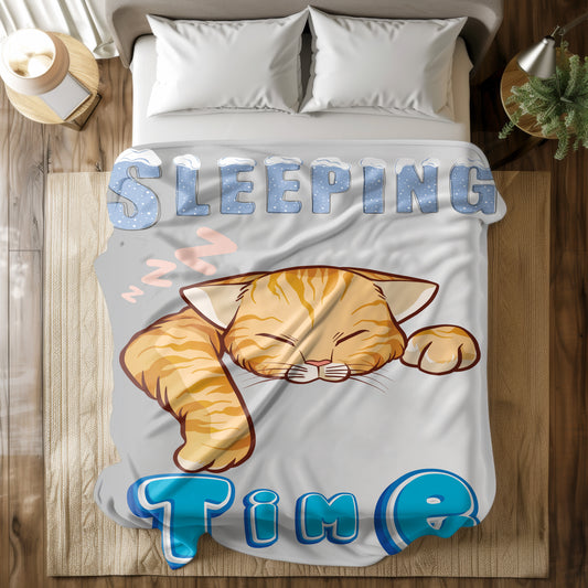 Dreamy Cat Comfort Sherpa Fleece Blanket in soft plush fabric, featuring adorable cat designs, perfect for cozying up during sleeping time.